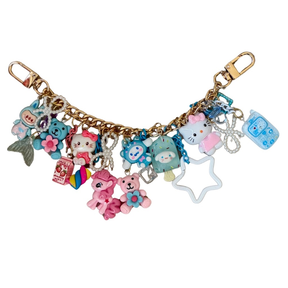 Pastel Cotton Candy Charm, Kawaii Bag Accessory, Handmade Keychain, Pink Blue